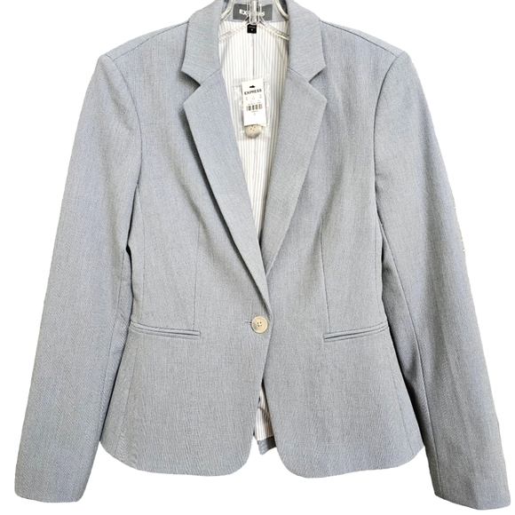 Nwt EXPRESS Powder Blue/Gray Textured Knit Collared Longsleeve Lined Blazer - Picture 3 of 15